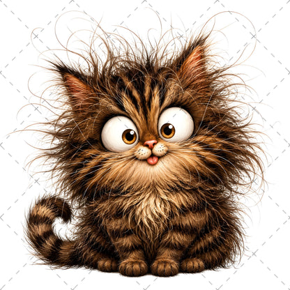 Whimsical Cartoon Cat PNG Bundle, Big-Eyed Fluffy Cats Sublimation, Cute Kawaii Cat Clipart for Tshirt Mug Tumbler Comme