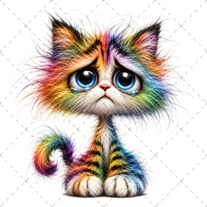 Whimsical Cartoon Cat PNG Bundle, Big-Eyed Fluffy Cats Sublimation, Cute Kawaii Cat Clipart for Tshirt Mug Tumbler Comme