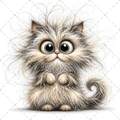 Whimsical Cartoon Cat PNG Bundle, Big-Eyed Fluffy Cats Sublimation, Cute Kawaii Cat Clipart for Tshirt Mug Tumbler Comme