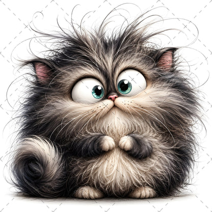Whimsical Cartoon Cat PNG Bundle, Big-Eyed Fluffy Cats Sublimation, Cute Kawaii Cat Clipart for Tshirt Mug Tumbler Comme