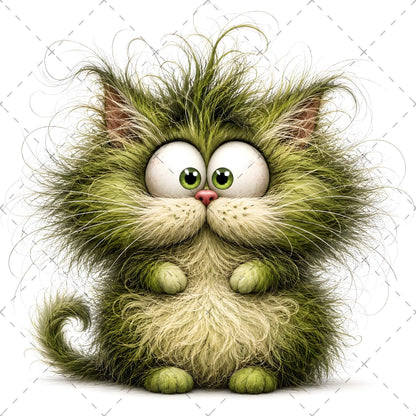 Whimsical Cartoon Cat PNG Bundle, Big-Eyed Fluffy Cats Sublimation, Cute Kawaii Cat Clipart for Tshirt Mug Tumbler Comme