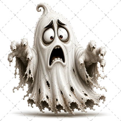 Funny Halloween Ghost Clipart PNG, Cute Cartoon Ghosts Sublimation, Spooky Decor Crafts, Commercial Use POD Tshirt Tumbler Designs — spooky decor png, funny ghost art