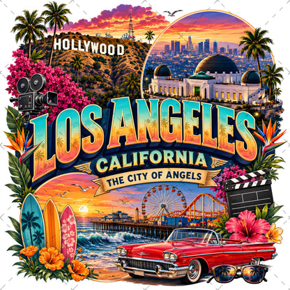 Los Angeles California Travel Collage Digital Art Print | Vibrant LA Landmark & Attraction Wall Decor | Instant Download, landmark artwork, la digital download, california dream, PNG, digital download, high resolution