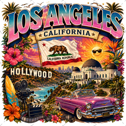 Los Angeles California Travel Collage Digital Art Print | Vibrant LA Landmark & Attraction Wall Decor | Instant Download, la digital download, california dream, iconic la, PNG, digital download, high resolution