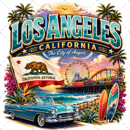 Los Angeles California Travel Collage Digital Art Print | Vibrant LA Landmark & Attraction Wall Decor | Instant Download, california dream, iconic la, cali decor, PNG, digital download, high resolution