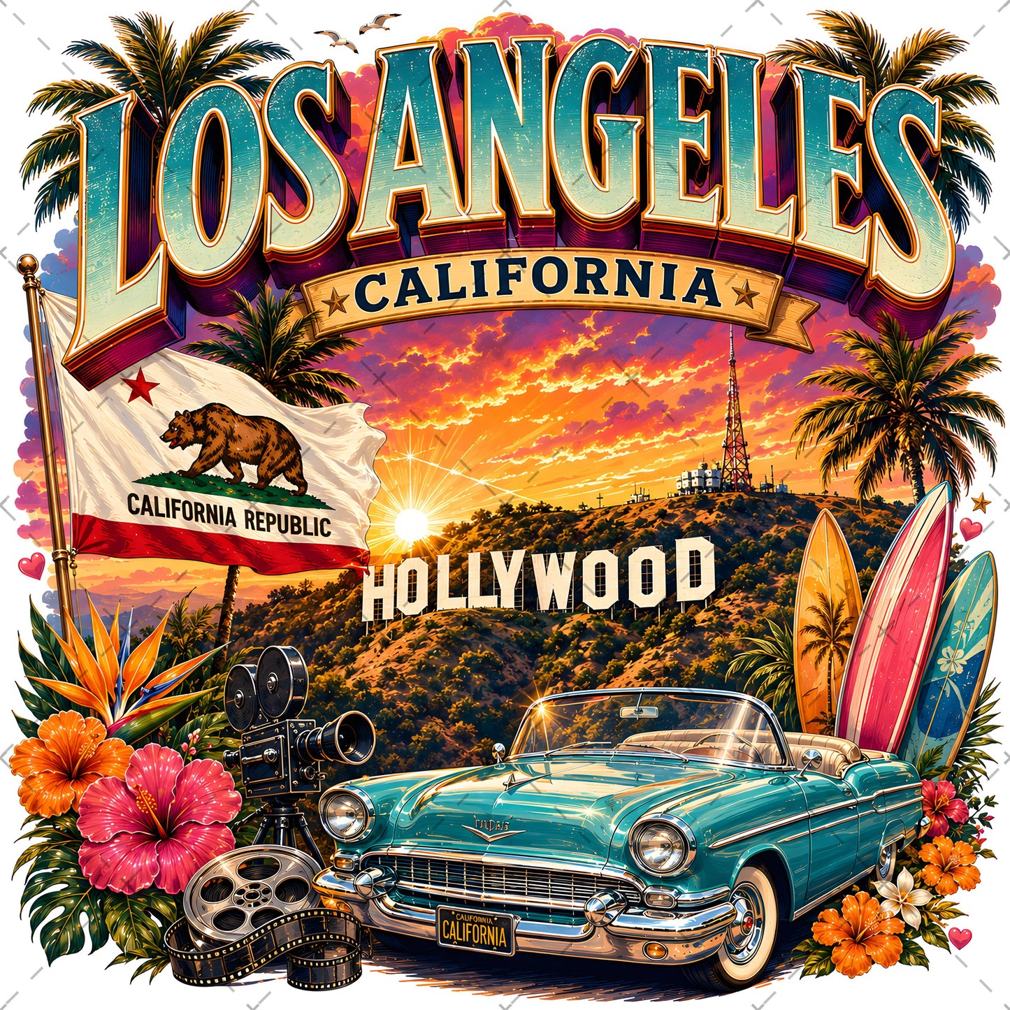 Los Angeles California Travel Collage Digital Art Print | Vibrant LA Landmark & Attraction Wall Decor | Instant Download, southern california, la souvenir, la travel poster, PNG, digital download, high resolution