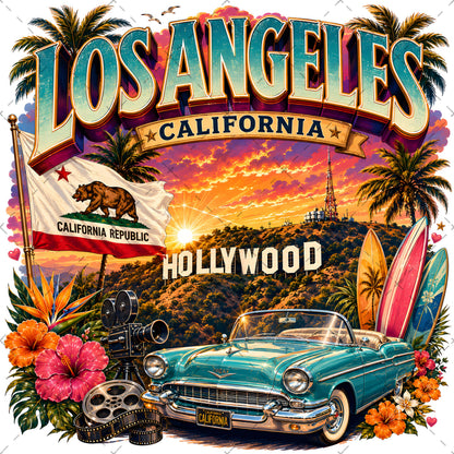 Los Angeles California Travel Collage Digital Art Print | Vibrant LA Landmark & Attraction Wall Decor | Instant Download, southern california, la souvenir, la travel poster, PNG, digital download, high resolution