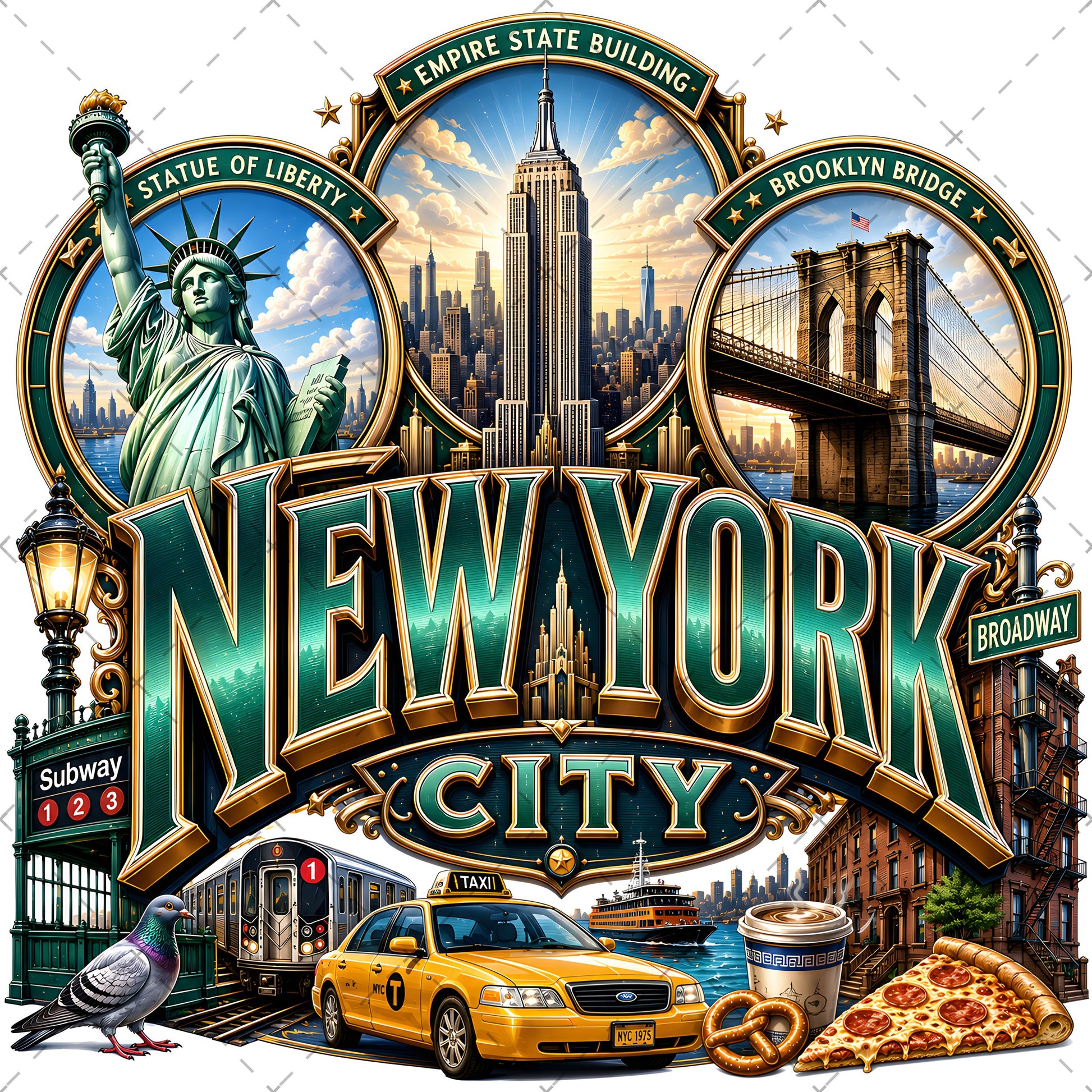 Vibrant New York City Illustration Digital Download - NYC Landmark Art Print for Commercial Use, etsy seller art, landmark artwork, empire state buildin, PNG, digital download, high resolution