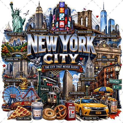 Vibrant New York City Illustration Digital Download - NYC Landmark Art Print for Commercial Use, brooklyn bridge art, new york taxi, nyc subway, PNG, digital download, high resolution