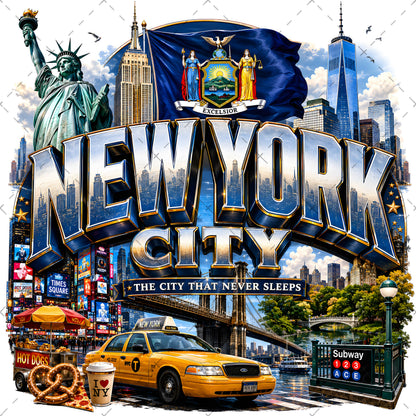 Vibrant New York City Illustration Digital Download - NYC Landmark Art Print for Commercial Use, empire state buildin, brooklyn bridge art, new york taxi, PNG, digital download, high resolution