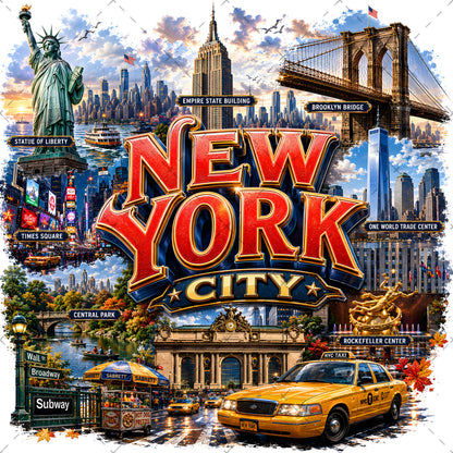 Vibrant New York City Illustration Digital Download - NYC Landmark Art Print for Commercial Use, brooklyn bridge, iconic landmarks, urban culture, PNG, digital download, high resolution