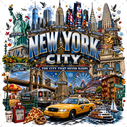 Vibrant New York City Illustration Digital Download - NYC Landmark Art Print for Commercial Use, etsy seller art, landmark artwork, empire state buildin, PNG, digital download, high resolution