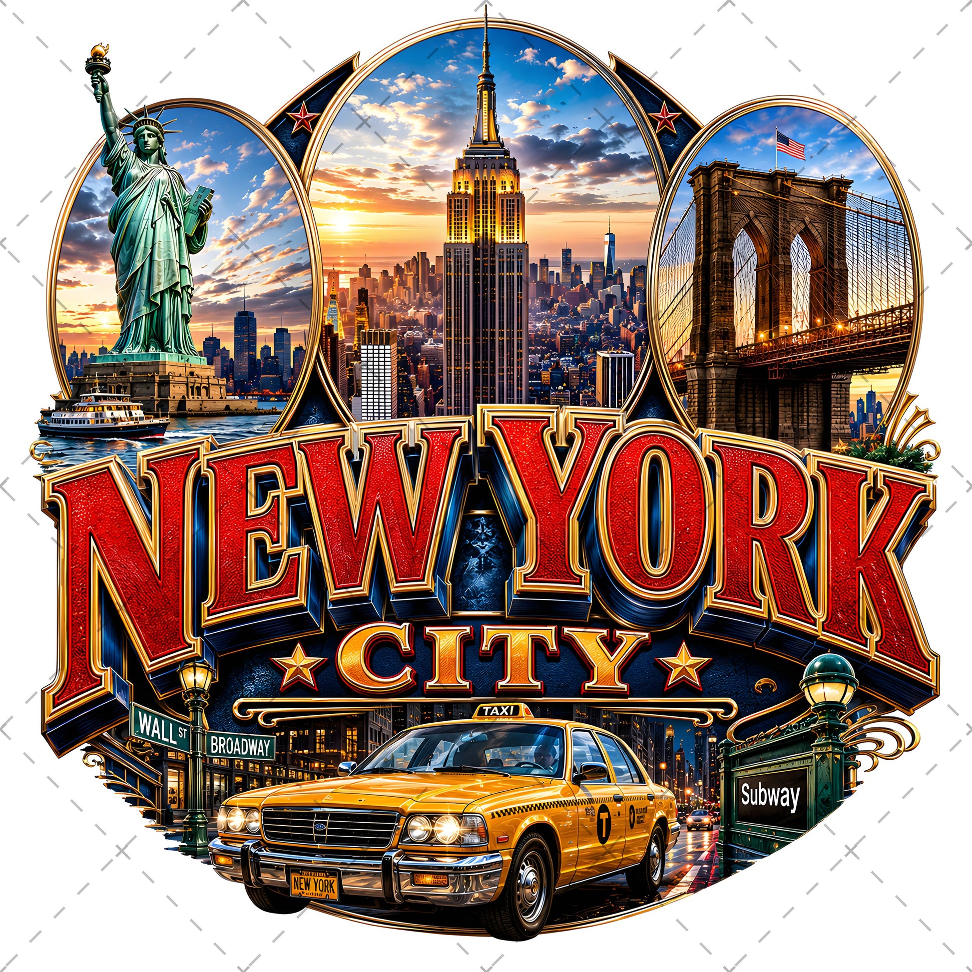Vibrant New York City Illustration Digital Download - NYC Landmark Art Print for Commercial Use, iconic landmarks, urban culture, etsy seller art, PNG, digital download, high resolution