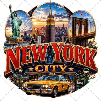 Vibrant New York City Illustration Digital Download - NYC Landmark Art Print for Commercial Use, iconic landmarks, urban culture, etsy seller art, PNG, digital download, high resolution