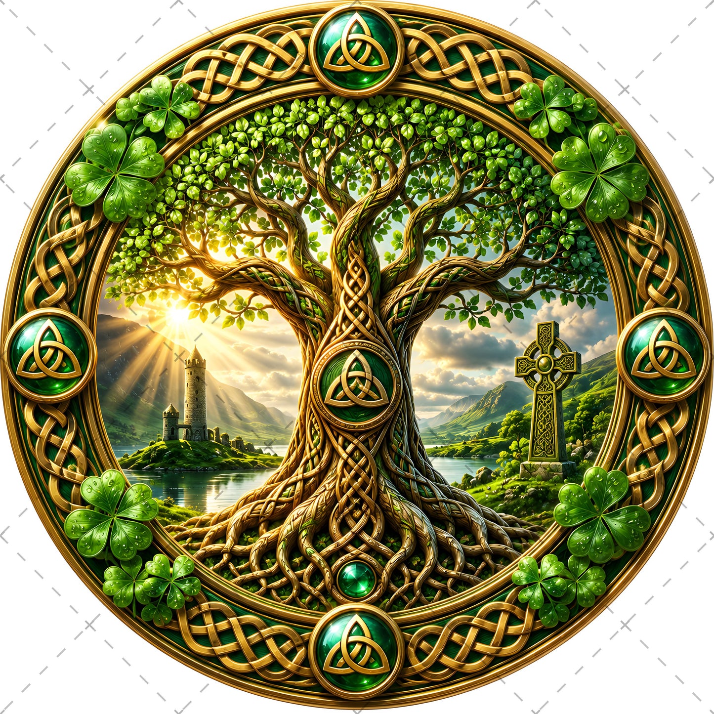 Vibrant Celtic Knotwork Dragon Art Digital Download | Irish Fantasy Symbol PNG for Commercial Use & POD, green and gold decor, lucky clover print, emerald green art, PNG, digital download, high resolution