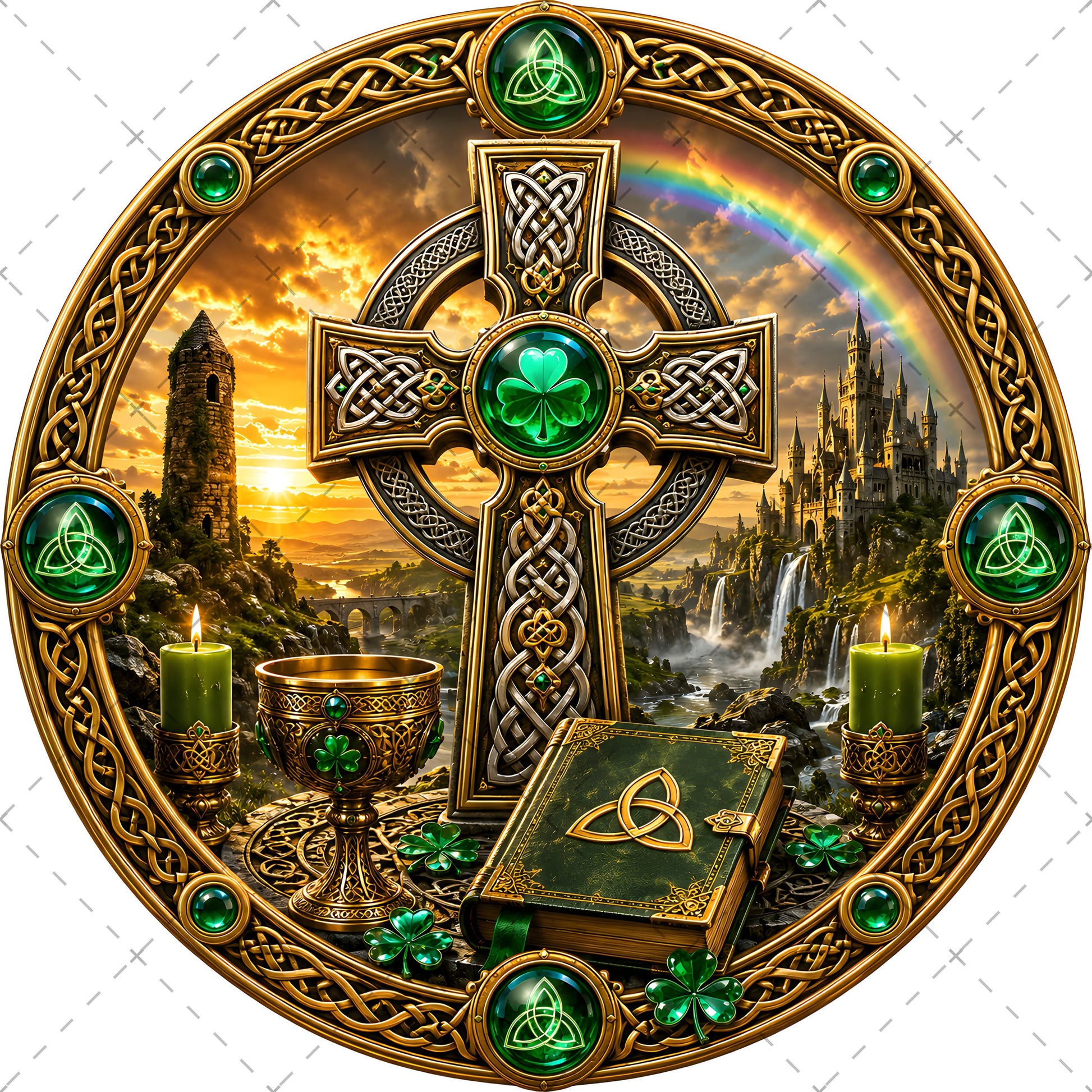 Vibrant Celtic Knotwork Dragon Art Digital Download | Irish Fantasy Symbol PNG for Commercial Use & POD, fantasy irish art, green and gold decor, lucky clover print, PNG, digital download, high resolution