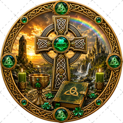 Vibrant Celtic Knotwork Dragon Art Digital Download | Irish Fantasy Symbol PNG for Commercial Use & POD, fantasy irish art, green and gold decor, lucky clover print, PNG, digital download, high resolution