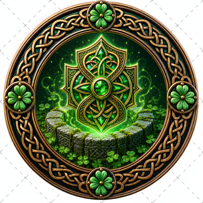 Vibrant Celtic Knotwork Dragon Art Digital Download | Irish Fantasy Symbol PNG for Commercial Use & POD, green and gold decor, lucky clover print, emerald green art, PNG, digital download, high resolution