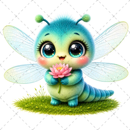 Kawaii Ant Bee Nursery Art Digital Download Cute Insect Print Kids Room Decor Printable Wall Art, blue caterpillar art, sweet animal art, bee ant wall art, PNG, digital download, high resolution