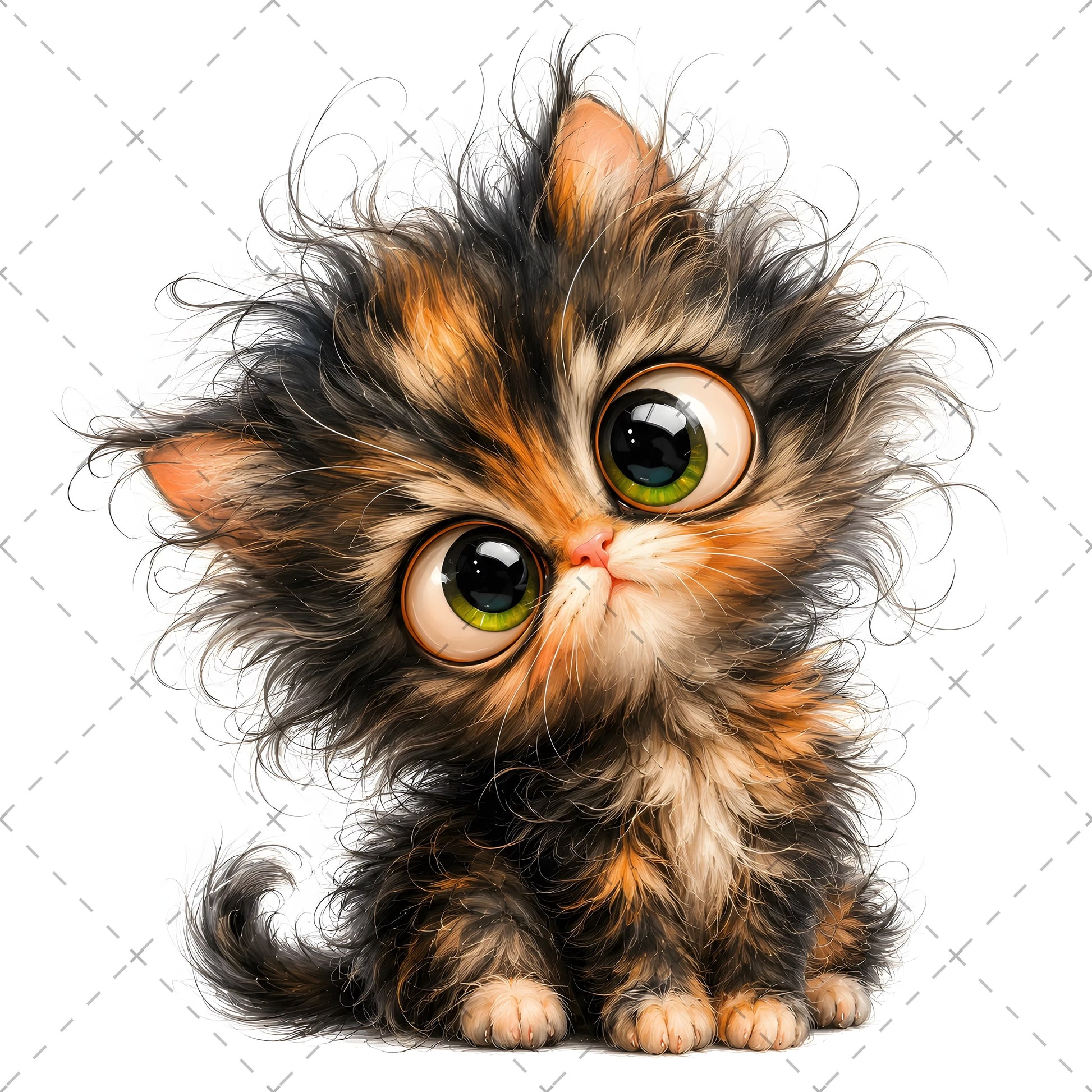 Whimsical Big-Eyed Kitten PNG, Fluffy Cat Sublimation Design, Cute Kitten Clipart for Cat Lovers, POD Tshirt Mug Tumbler