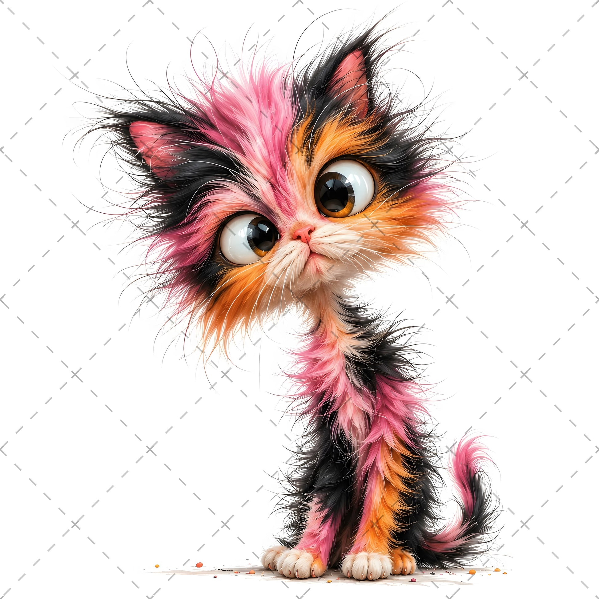 Whimsical Big-Eyed Kitten PNG, Fluffy Cat Sublimation Design, Cute Kitten Clipart for Cat Lovers, POD Tshirt Mug Tumbler