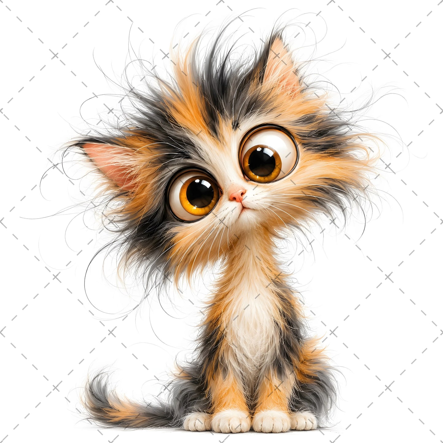 Whimsical Big-Eyed Kitten PNG, Fluffy Cat Sublimation Design, Cute Kitten Clipart for Cat Lovers, POD Tshirt Mug Tumbler