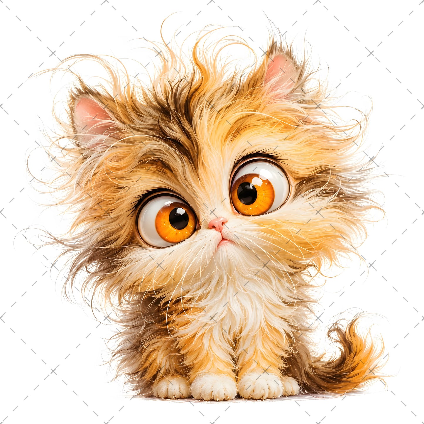 Whimsical Big-Eyed Kitten PNG, Fluffy Cat Sublimation Design, Cute Kitten Clipart for Cat Lovers, POD Tshirt Mug Tumbler