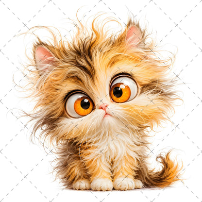 Whimsical Big-Eyed Kitten PNG, Fluffy Cat Sublimation Design, Cute Kitten Clipart for Cat Lovers, POD Tshirt Mug Tumbler