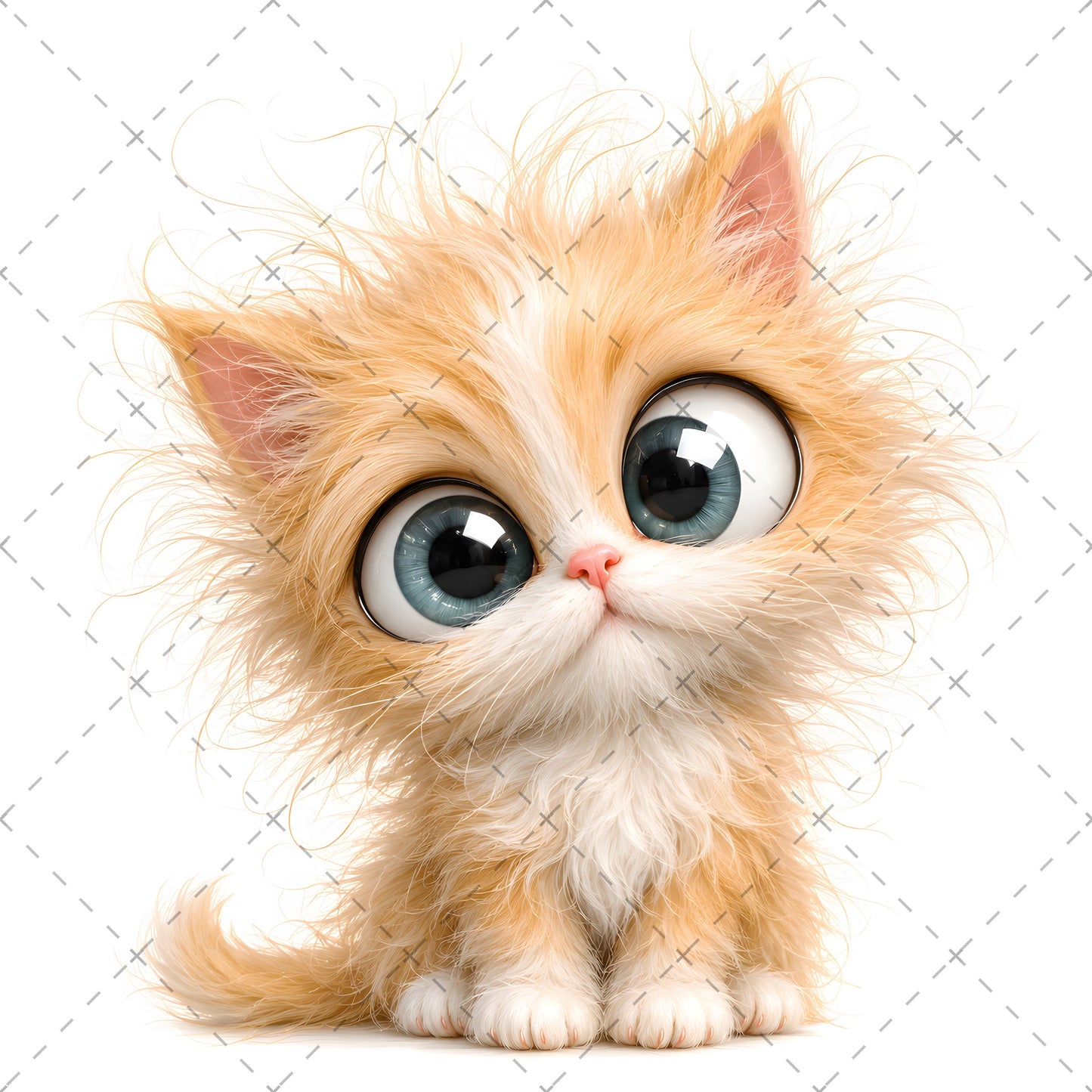 Whimsical Big-Eyed Kitten PNG, Fluffy Cat Sublimation Design, Cute Kitten Clipart for Cat Lovers, POD Tshirt Mug Tumbler
