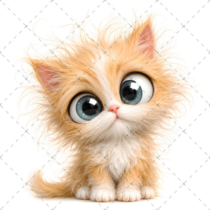 Whimsical Big-Eyed Kitten PNG, Fluffy Cat Sublimation Design, Cute Kitten Clipart for Cat Lovers, POD Tshirt Mug Tumbler