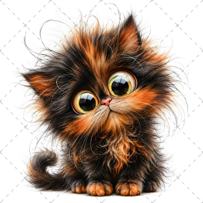 Whimsical Big-Eyed Kitten PNG, Fluffy Cat Sublimation Design, Cute Kitten Clipart for Cat Lovers, POD Tshirt Mug Tumbler