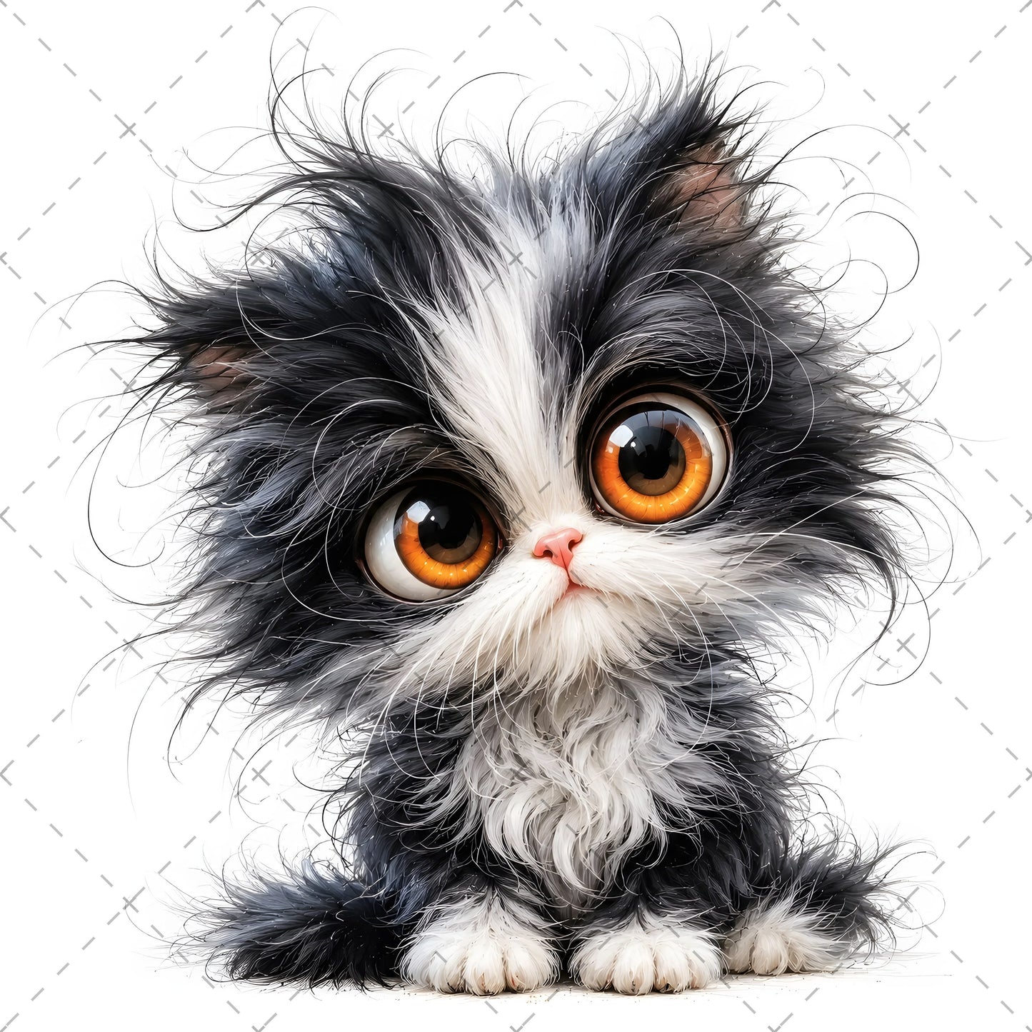 Whimsical Big-Eyed Kitten PNG, Fluffy Cat Sublimation Design, Cute Kitten Clipart for Cat Lovers, POD Tshirt Mug Tumbler