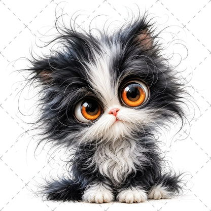 Whimsical Big-Eyed Kitten PNG, Fluffy Cat Sublimation Design, Cute Kitten Clipart for Cat Lovers, POD Tshirt Mug Tumbler