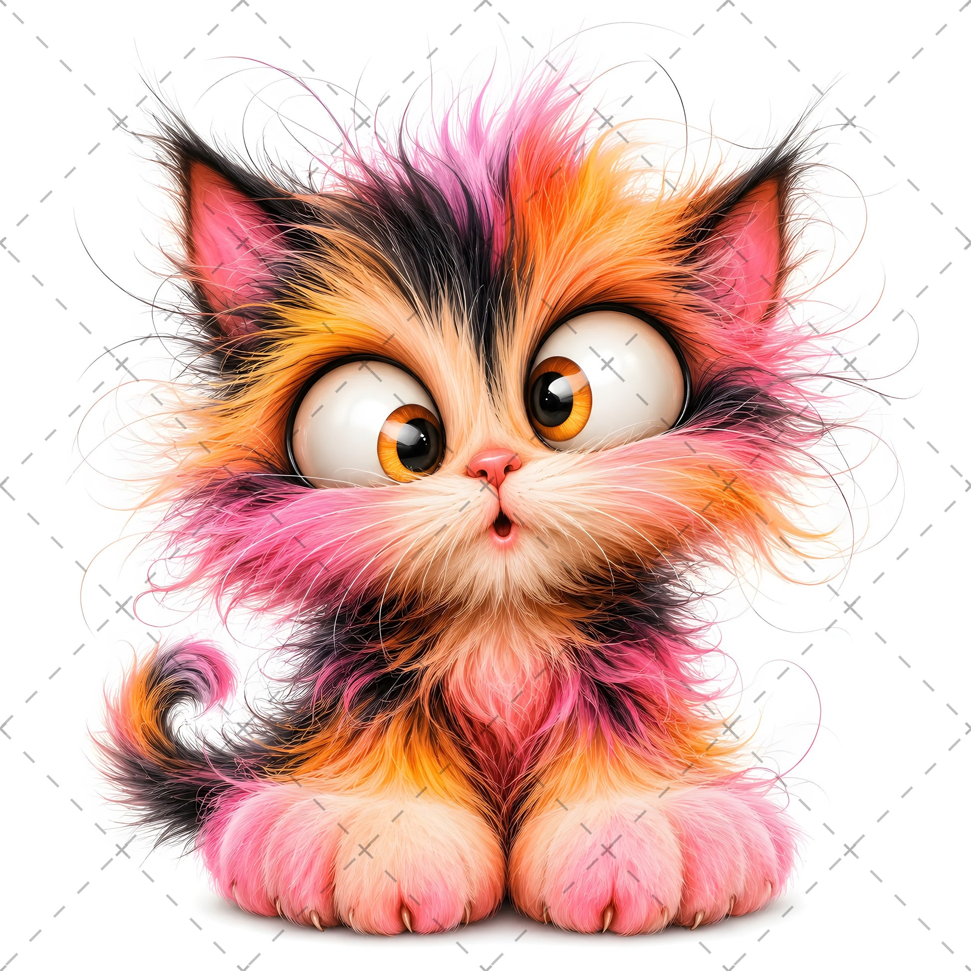 Whimsical Big-Eyed Kitten PNG, Fluffy Cat Sublimation Design, Cute Kitten Clipart for Cat Lovers, POD Tshirt Mug Tumbler
