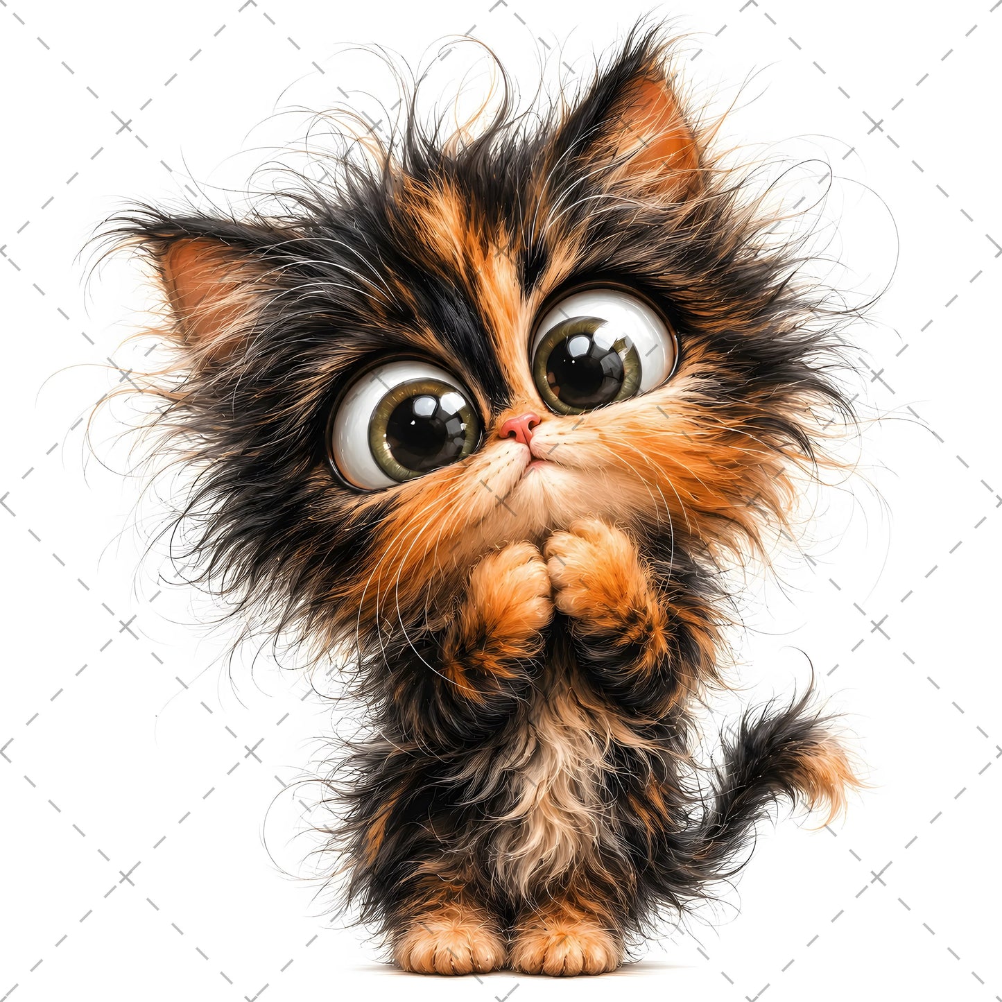 Whimsical Big-Eyed Kitten PNG, Fluffy Cat Sublimation Design, Cute Kitten Clipart for Cat Lovers, POD Tshirt Mug Tumbler