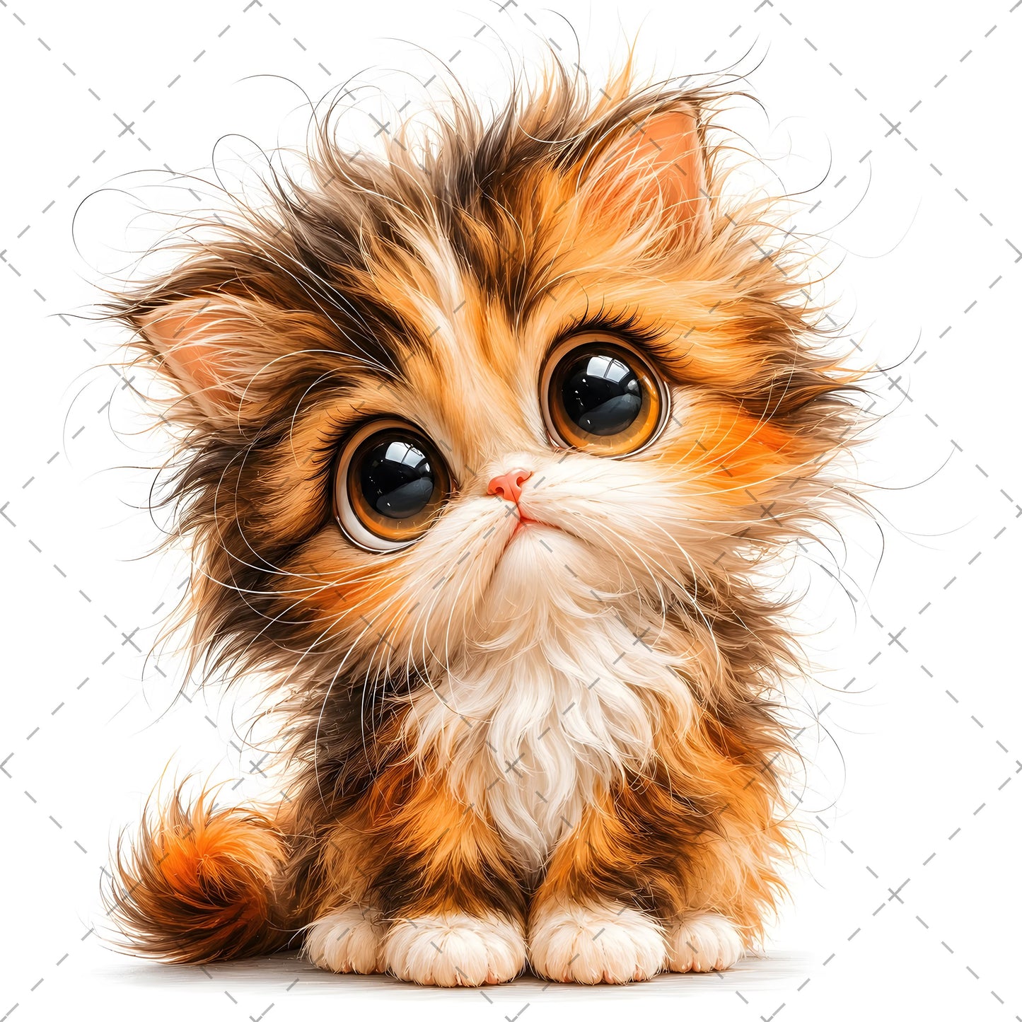 Whimsical Big-Eyed Kitten PNG, Fluffy Cat Sublimation Design, Cute Kitten Clipart for Cat Lovers, POD Tshirt Mug Tumbler