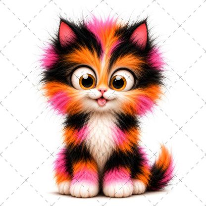 Whimsical Big-Eyed Kitten PNG, Fluffy Cat Sublimation Design, Cute Kitten Clipart for Cat Lovers, POD Tshirt Mug Tumbler