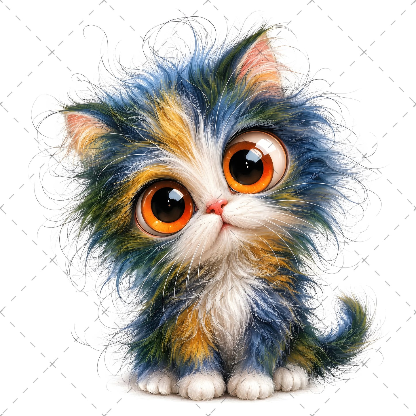 Whimsical Big-Eyed Kitten PNG, Fluffy Cat Sublimation Design, Cute Kitten Clipart for Cat Lovers, POD Tshirt Mug Tumbler