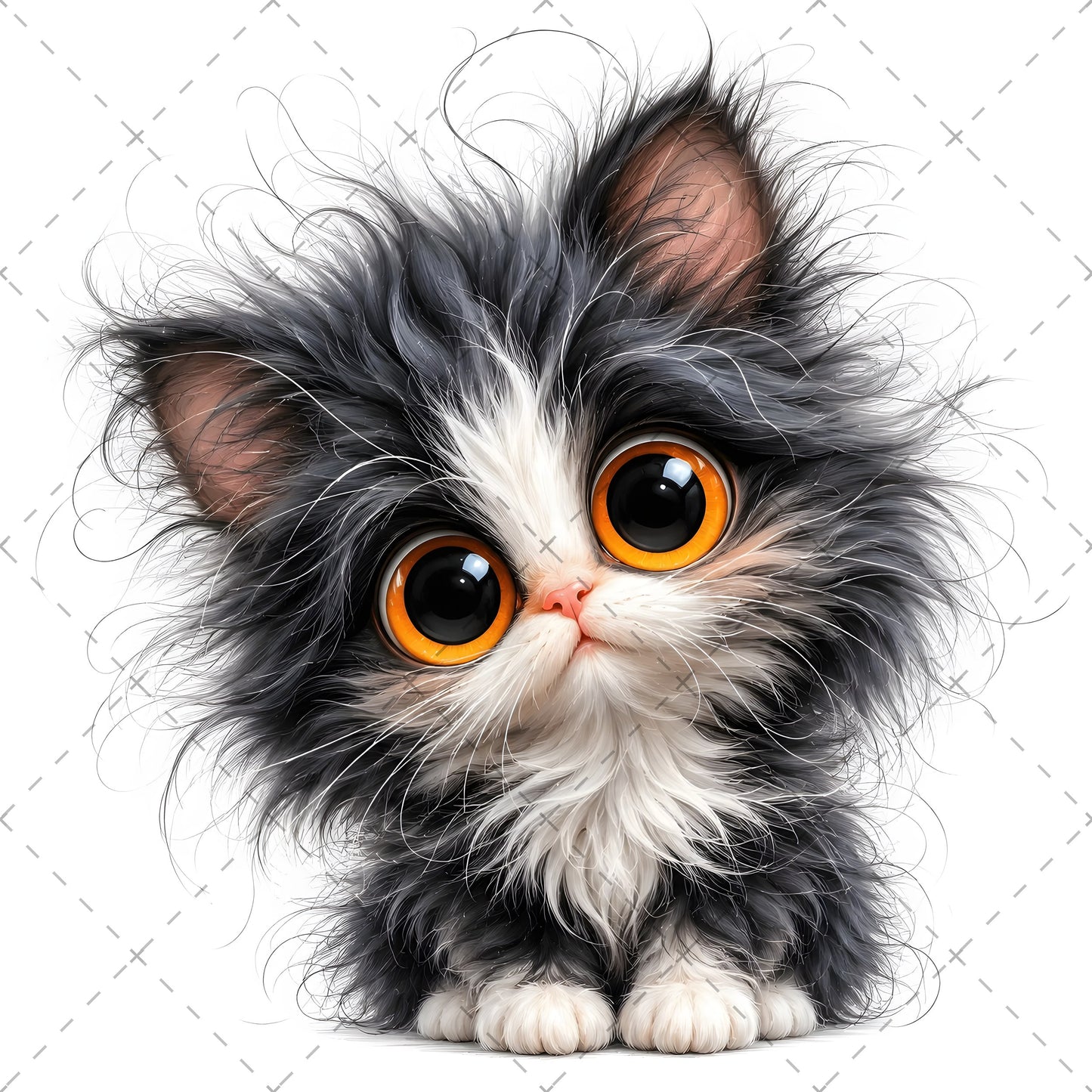 Whimsical Big-Eyed Kitten PNG, Fluffy Cat Sublimation Design, Cute Kitten Clipart for Cat Lovers, POD Tshirt Mug Tumbler