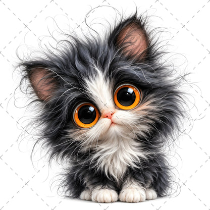 Whimsical Big-Eyed Kitten PNG, Fluffy Cat Sublimation Design, Cute Kitten Clipart for Cat Lovers, POD Tshirt Mug Tumbler