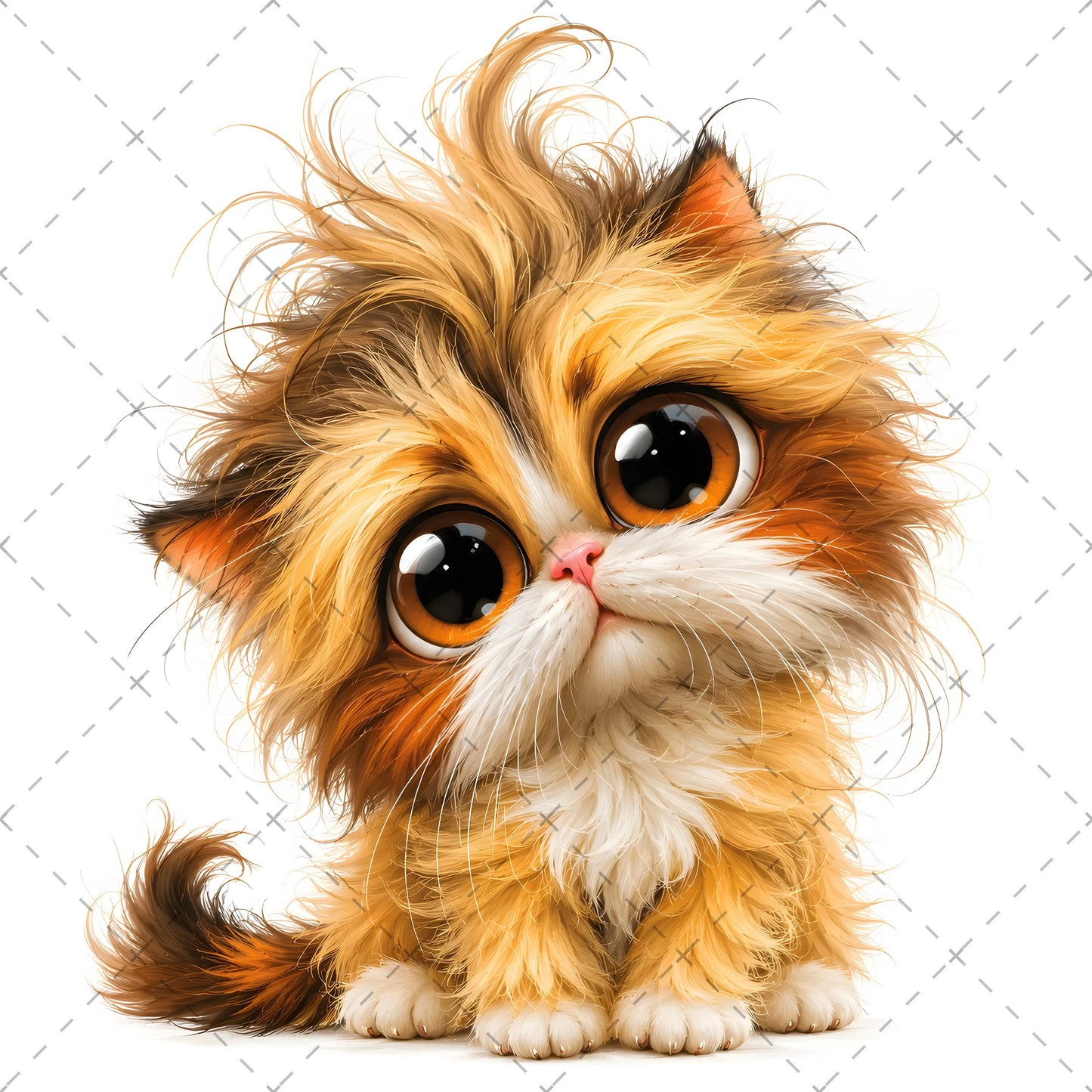 Whimsical Big-Eyed Kitten PNG, Fluffy Cat Sublimation Design, Cute Kitten Clipart for Cat Lovers, POD Tshirt Mug Tumbler