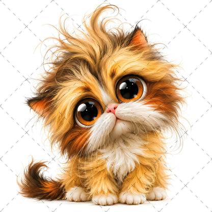 Whimsical Big-Eyed Kitten PNG, Fluffy Cat Sublimation Design, Cute Kitten Clipart for Cat Lovers, POD Tshirt Mug Tumbler