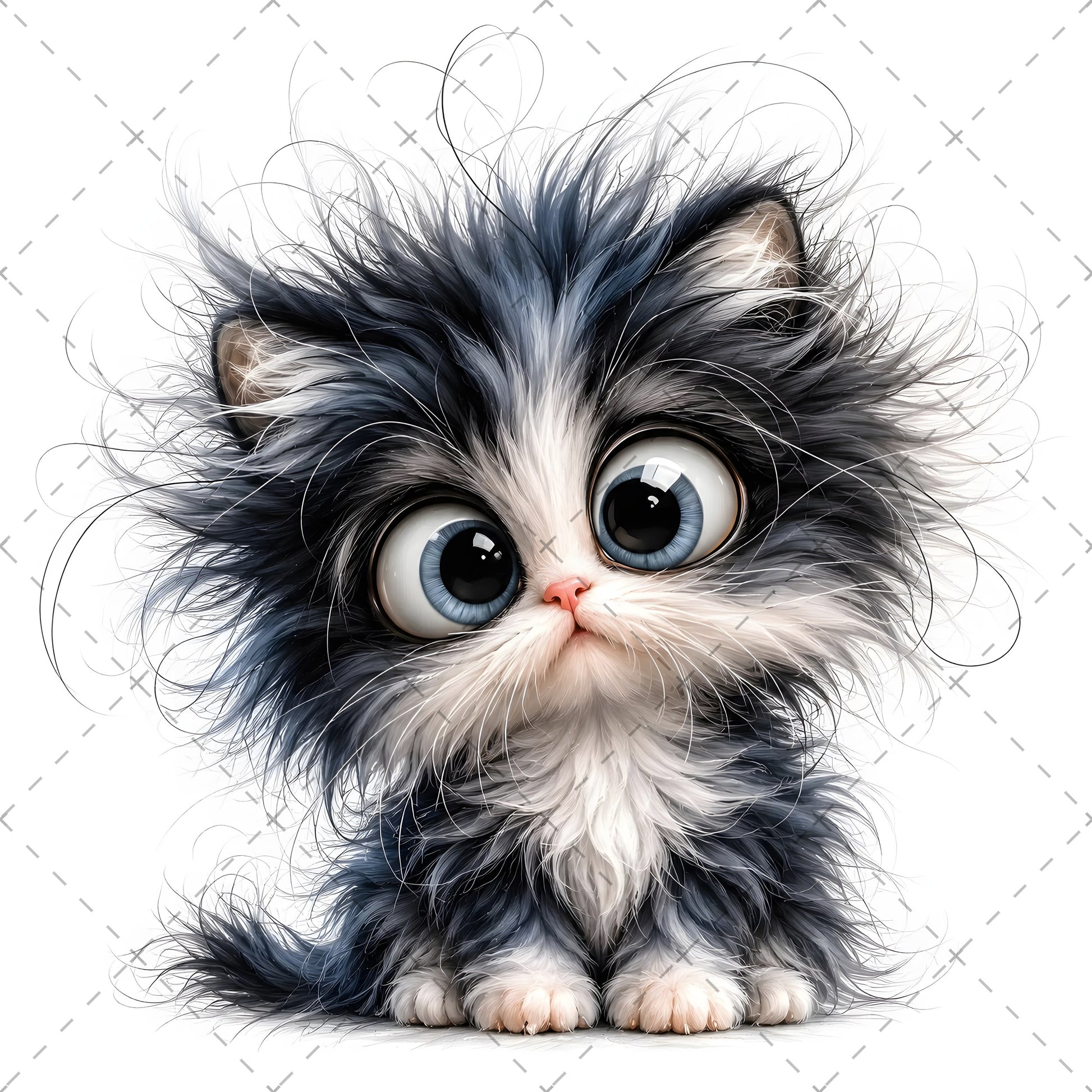 Whimsical Big-Eyed Kitten PNG, Fluffy Cat Sublimation Design, Cute Kitten Clipart for Cat Lovers, POD Tshirt Mug Tumbler