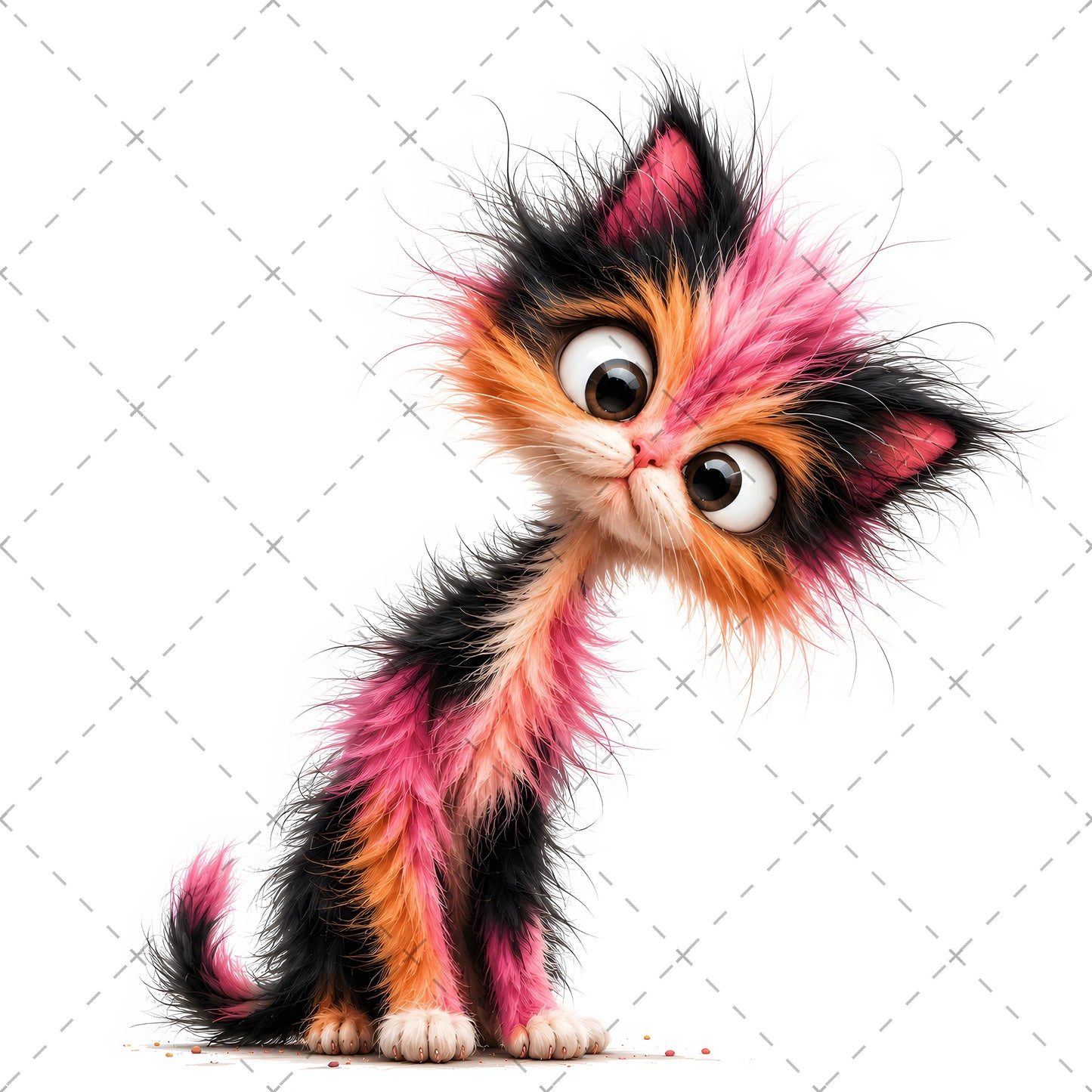 Whimsical Big-Eyed Kitten PNG, Fluffy Cat Sublimation Design, Cute Kitten Clipart for Cat Lovers, POD Tshirt Mug Tumbler