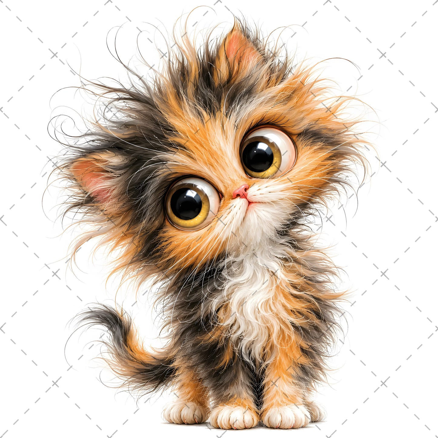 Whimsical Big-Eyed Kitten PNG, Fluffy Cat Sublimation Design, Cute Kitten Clipart for Cat Lovers, POD Tshirt Mug Tumbler