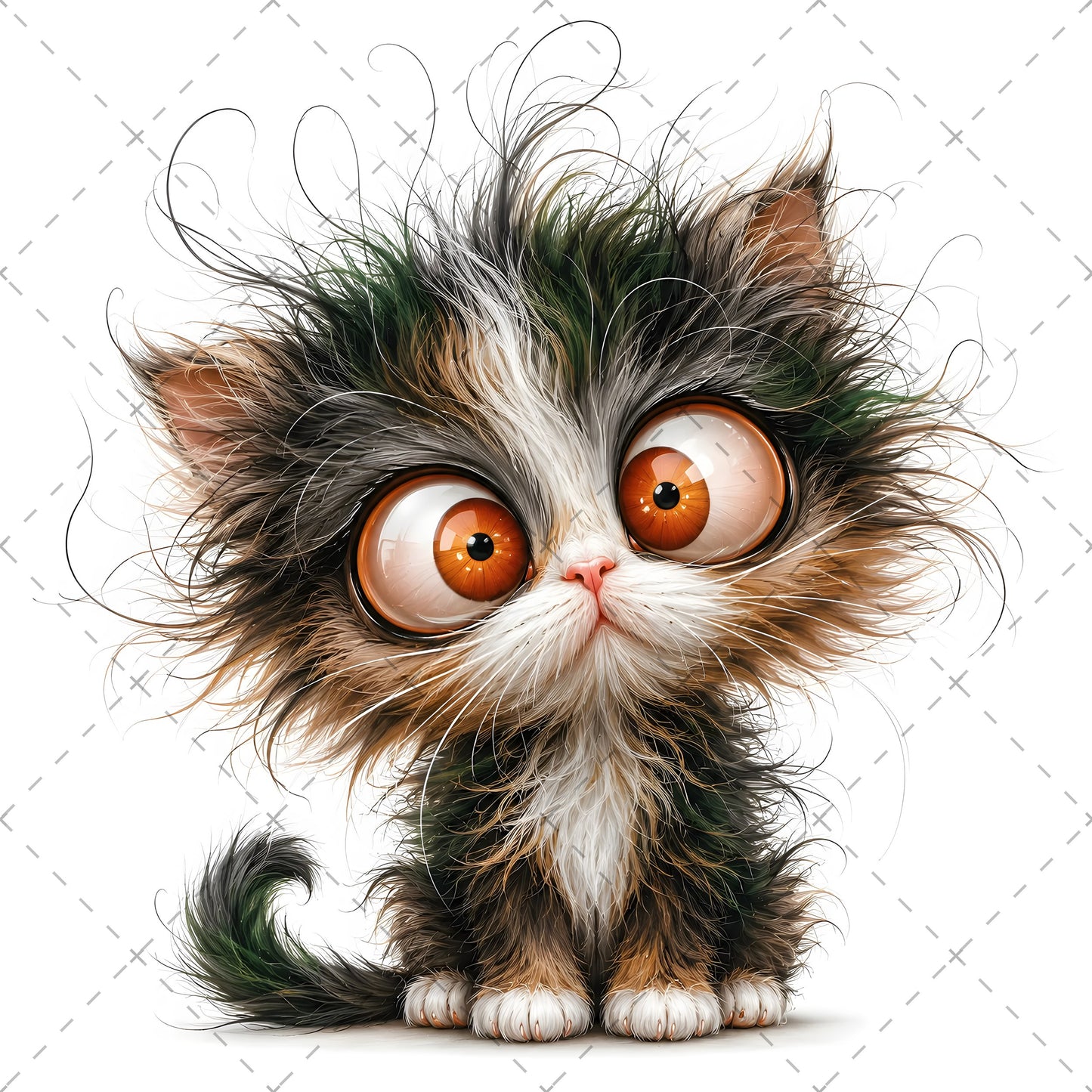 Whimsical Big-Eyed Kitten PNG, Fluffy Cat Sublimation Design, Cute Kitten Clipart for Cat Lovers, POD Tshirt Mug Tumbler