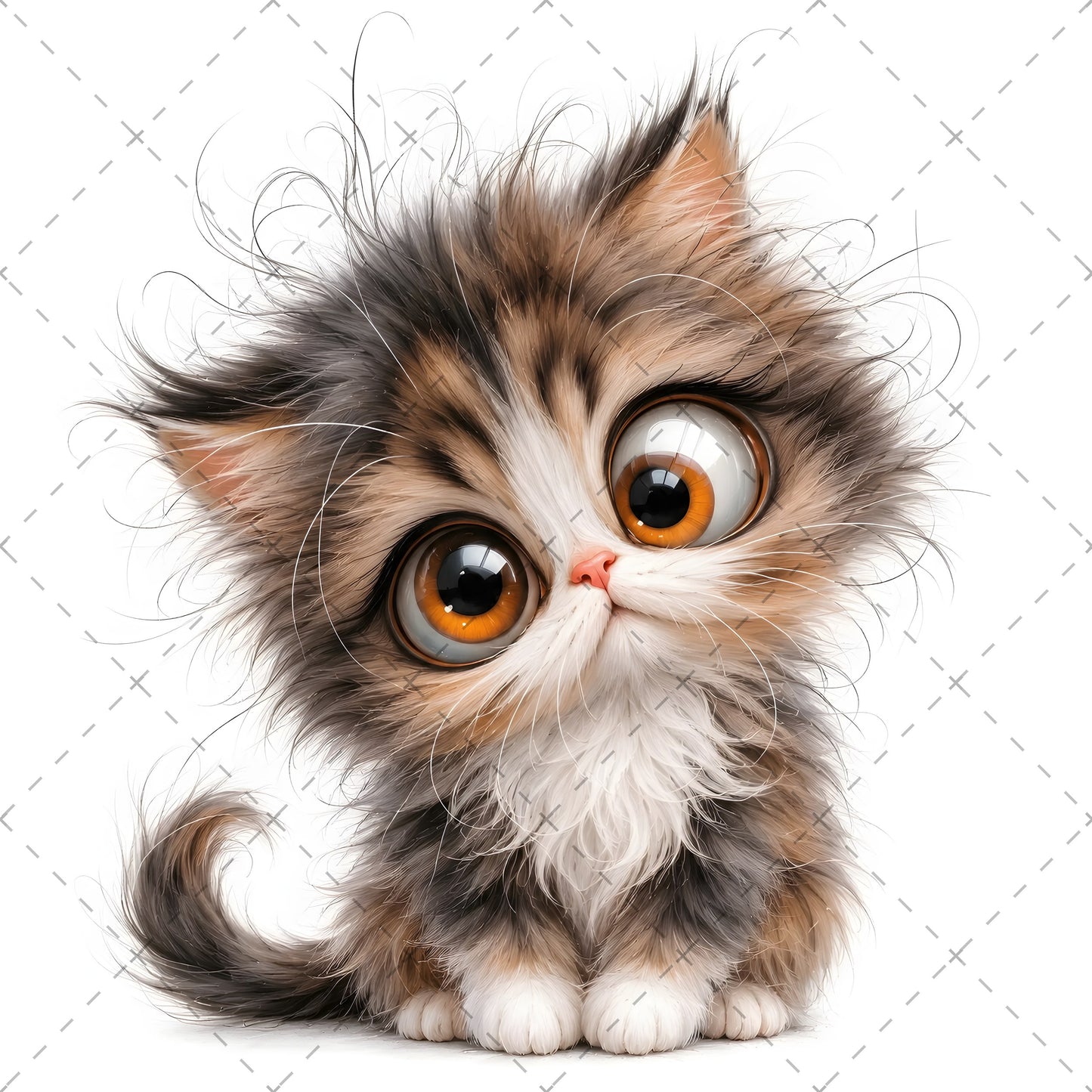 Whimsical Big-Eyed Kitten PNG, Fluffy Cat Sublimation Design, Cute Kitten Clipart for Cat Lovers, POD Tshirt Mug Tumbler