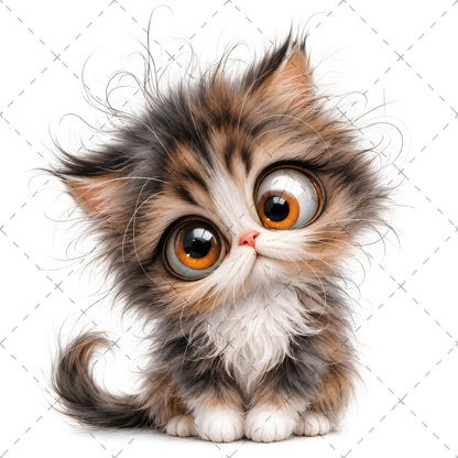 Whimsical Big-Eyed Kitten PNG, Fluffy Cat Sublimation Design, Cute Kitten Clipart for Cat Lovers, POD Tshirt Mug Tumbler