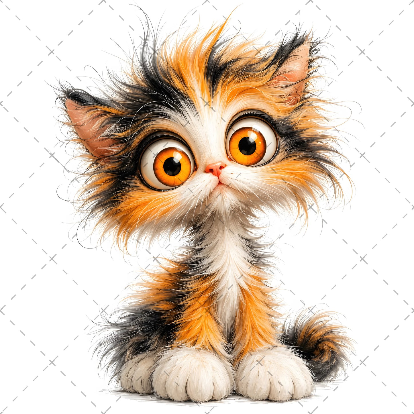 Whimsical Big-Eyed Kitten PNG, Fluffy Cat Sublimation Design, Cute Kitten Clipart for Cat Lovers, POD Tshirt Mug Tumbler