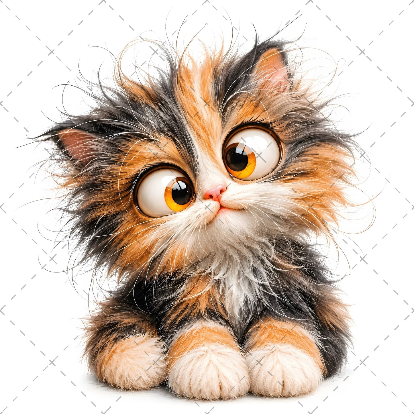 Whimsical Big-Eyed Kitten PNG, Fluffy Cat Sublimation Design, Cute Kitten Clipart for Cat Lovers, POD Tshirt Mug Tumbler